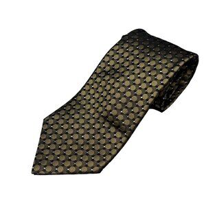 Croft & Barrow 100% Silk Necktie Black and Gold Geometric Hand Made Classic‎ Tie